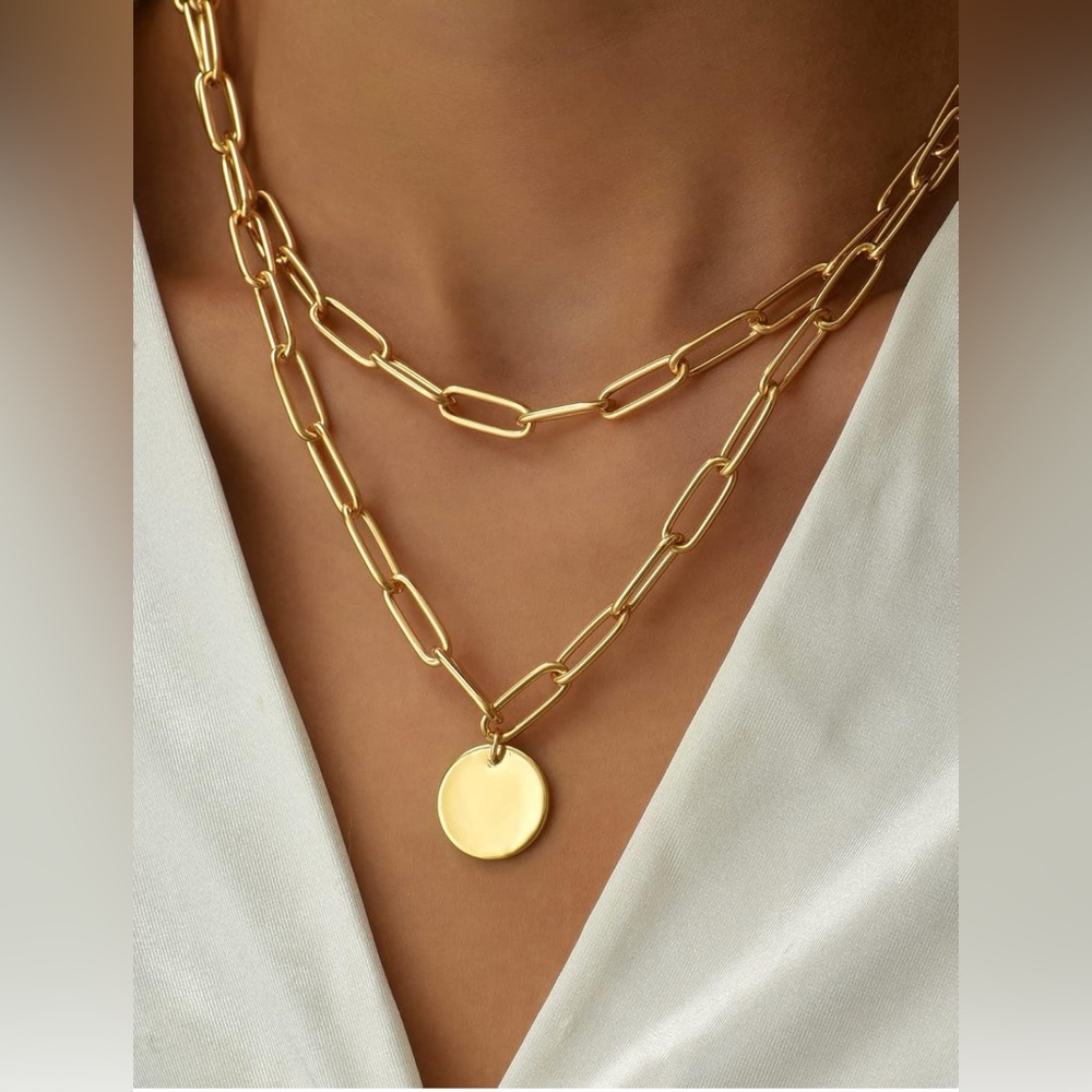 Double-Layer Mixed Coin Pendant Necklace. NWT. - Picture 2 of 4